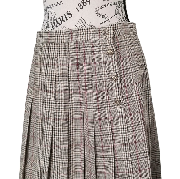 🇨🇦 Vintage 90s Pleated Plaid Tartan Beige midi skirt - Picture 4 of 6